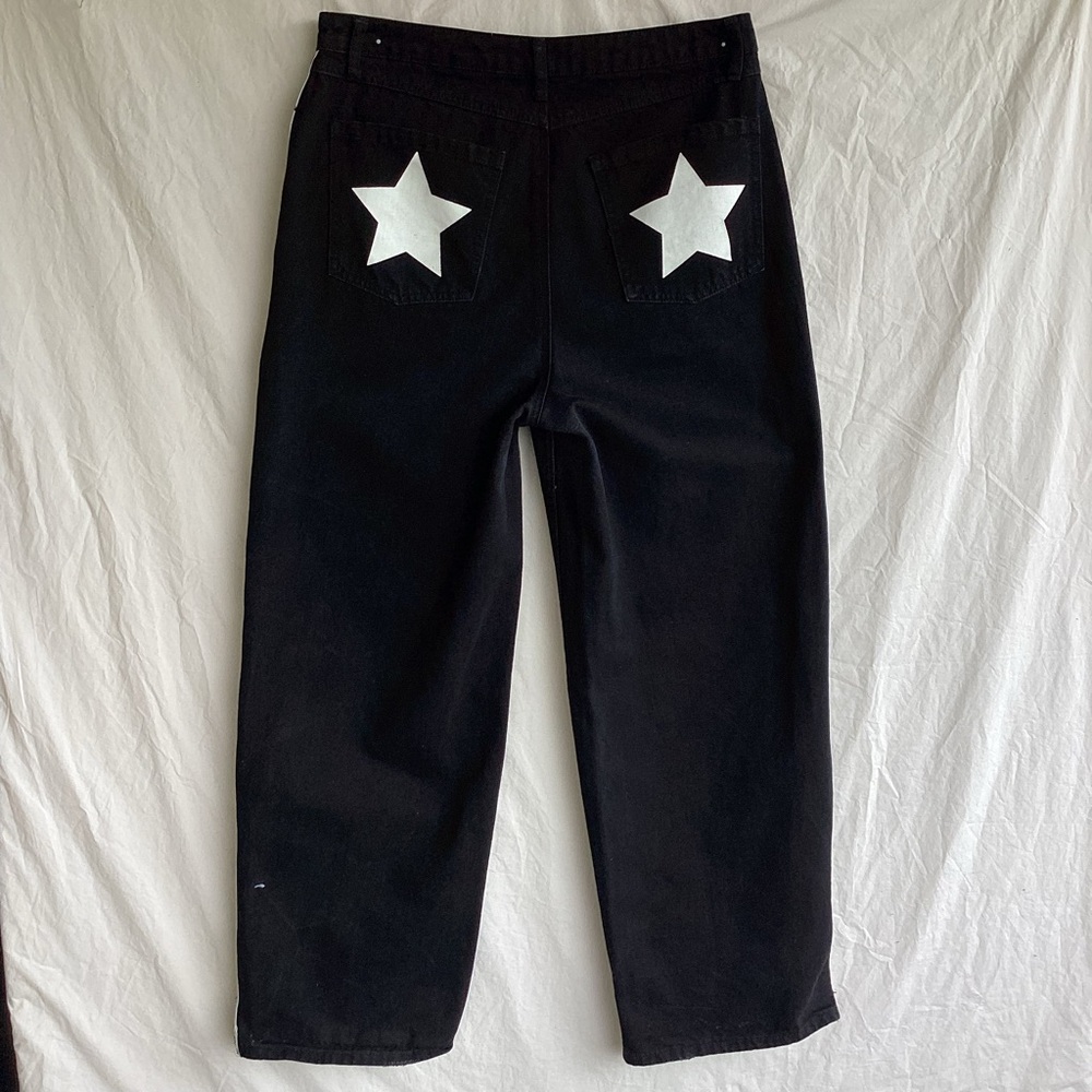 Hot Topic Black Wide Leg Jeans with White Star Back Pockets